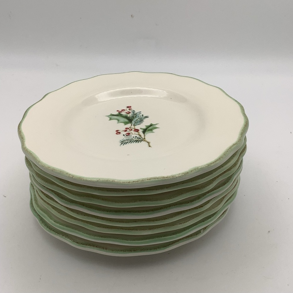 Eight St. Nicholas Square Holly Berry Holiday Appetizer Plates